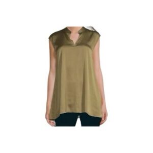 Eileen Fisher Stretch Silk Top olive Green Blouse Mandarin Breezy